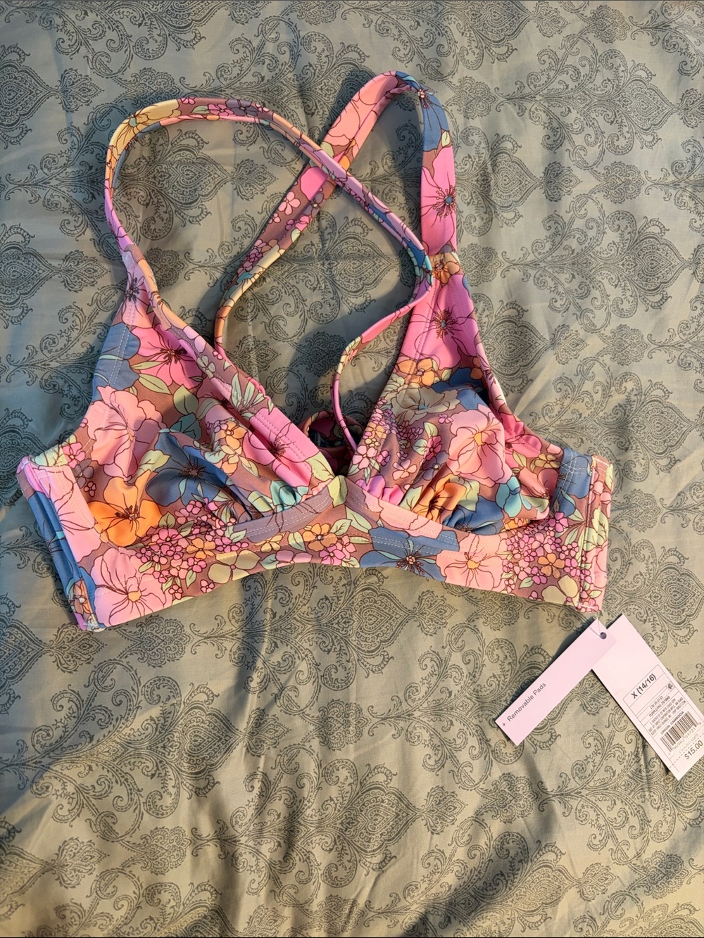 wild fable Pink Floral Crossback Bikini Top